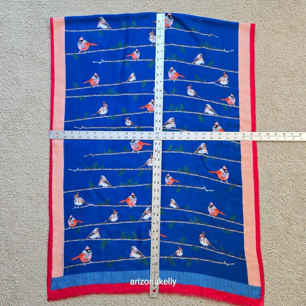 Talbots Winter Weather Birds Scarf Vicose/Silk Blend Birders Birdwatching